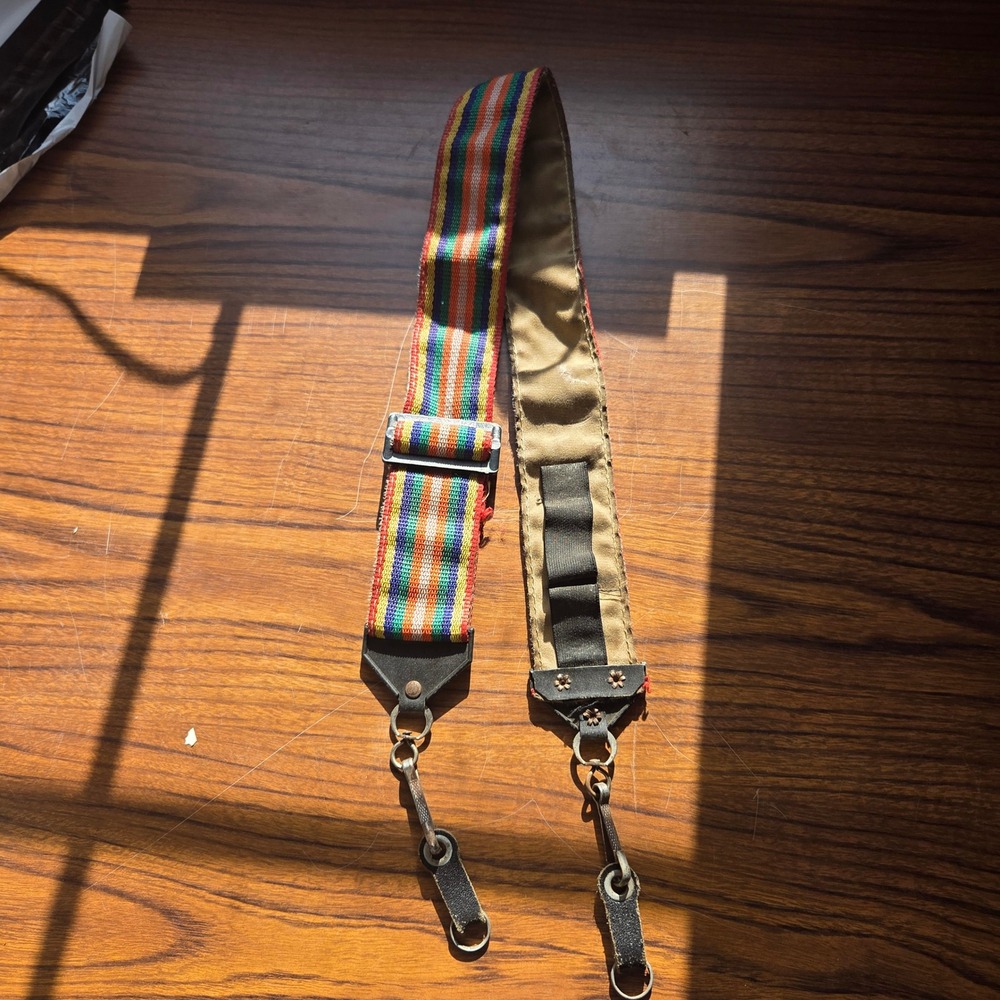 Vintage Rainbow Woven Camera Strap Multi Color Retro Hippie Boho Film Accessory